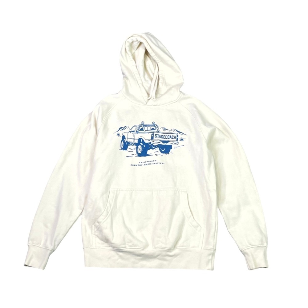 Stagecoach Festival Hoodie Mens S Cream Graphic Fleece Lined Classic Streetwear